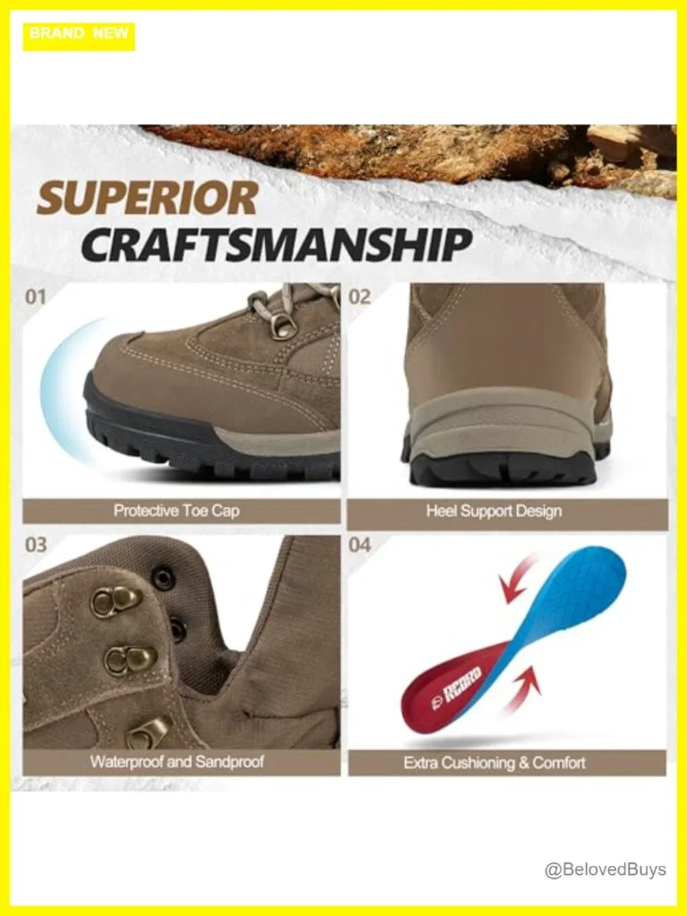 Waterproof Hiking Boots Women Ankle Support Breathable Non-slip Durable Boots
